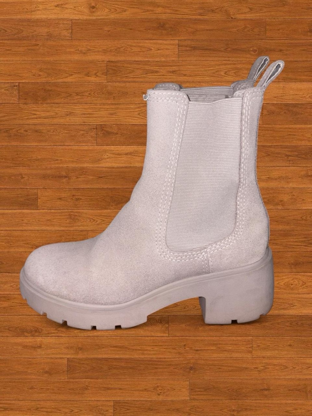 Steve Madden Light Gray Suede Chelsea Lug Boot